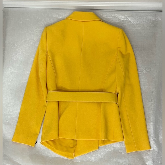 TAHARI ASL Belted Asymmetrical Draped Blazer Jacket & Skirt Suit Yellow Size 4 - Picture 3 of 5